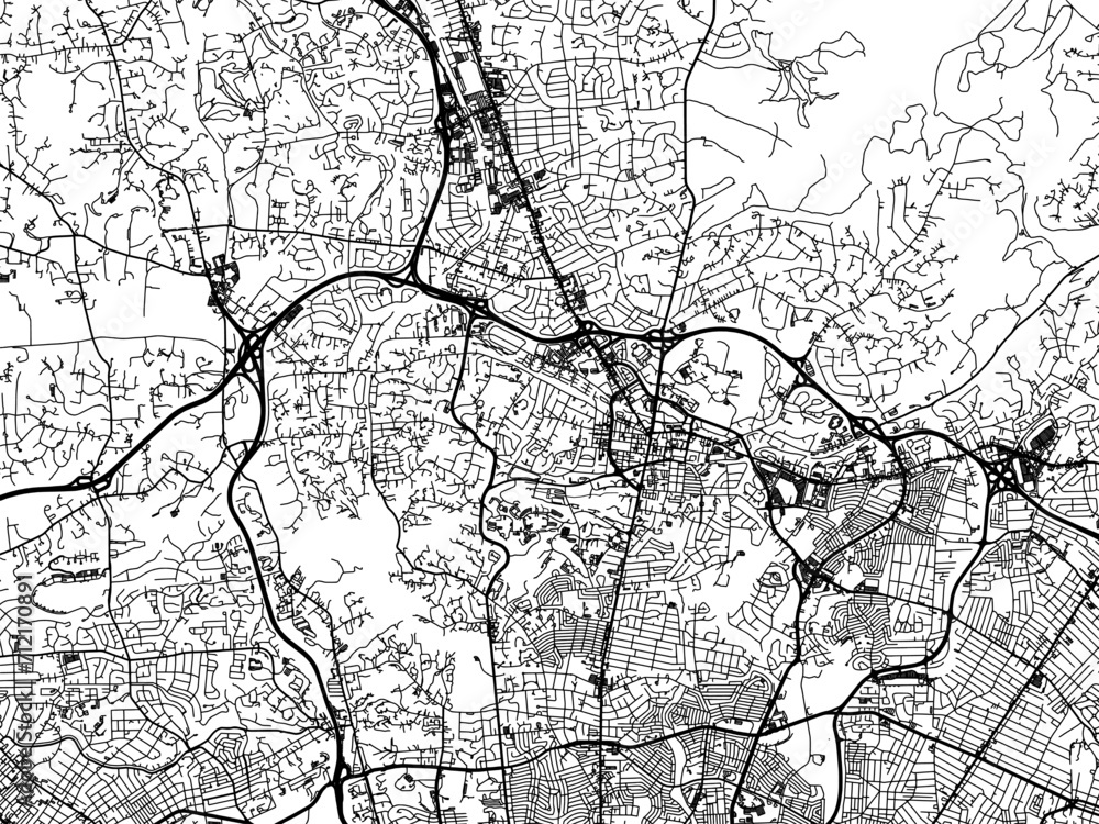 Vector road map of the city of  Towson  Maryland in the United States of America with black roads on a white background.