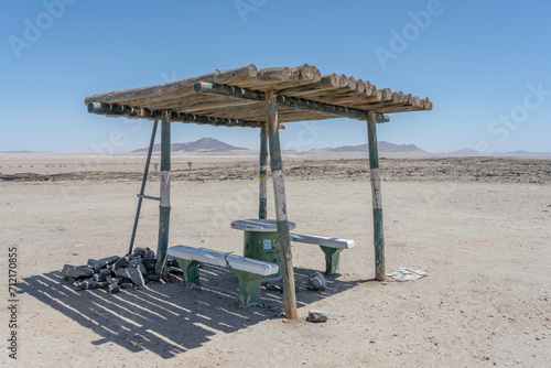 shadow at rest area on roadside in Naukluft desert  near Kriess se rus   Namibia