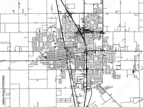Vector road map of the city of  Tulare  California in the United States of America with black roads on a white background. photo