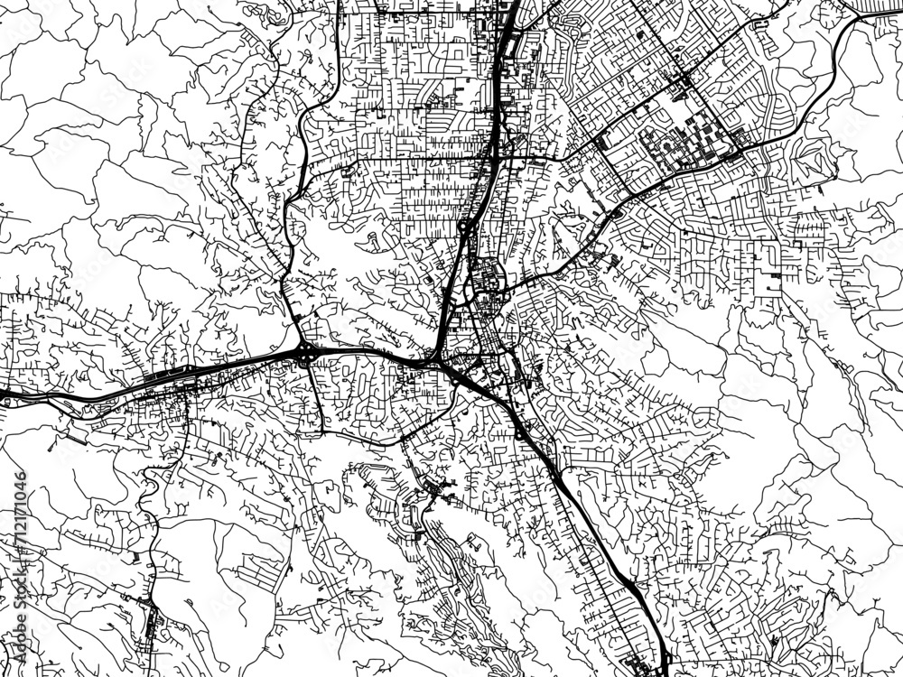 Vector road map of the city of  Walnut Creek  California in the United States of America with black roads on a white background.
