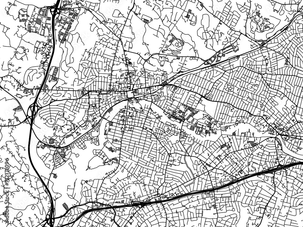 Vector road map of the city of  Waltham  Massachusetts in the United States of America with black roads on a white background.