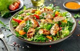 chicken salad on table with vegetables