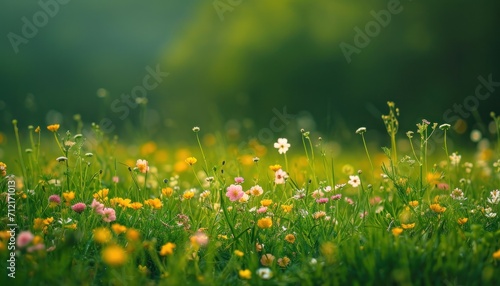 an image of a green field with blooming flowers © olegganko