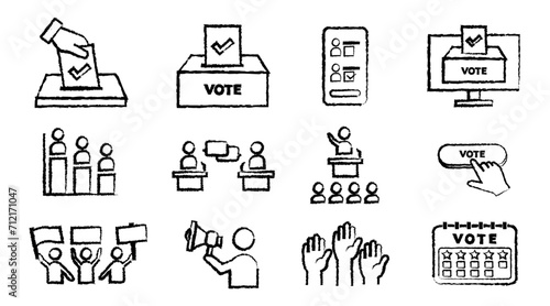 oting and Election Icons Set. outline icons pack. handwritten style,