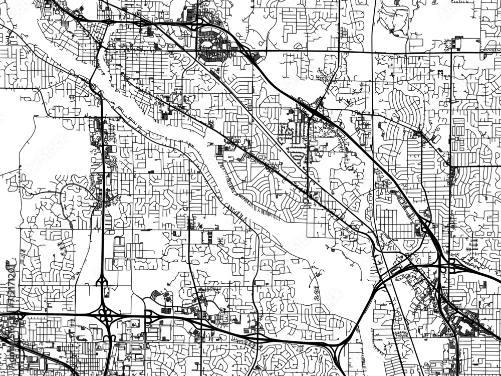 Naklejka premium Vector road map of the city of West Coon Rapids Minnesota in the United States of America with black roads on a white background.