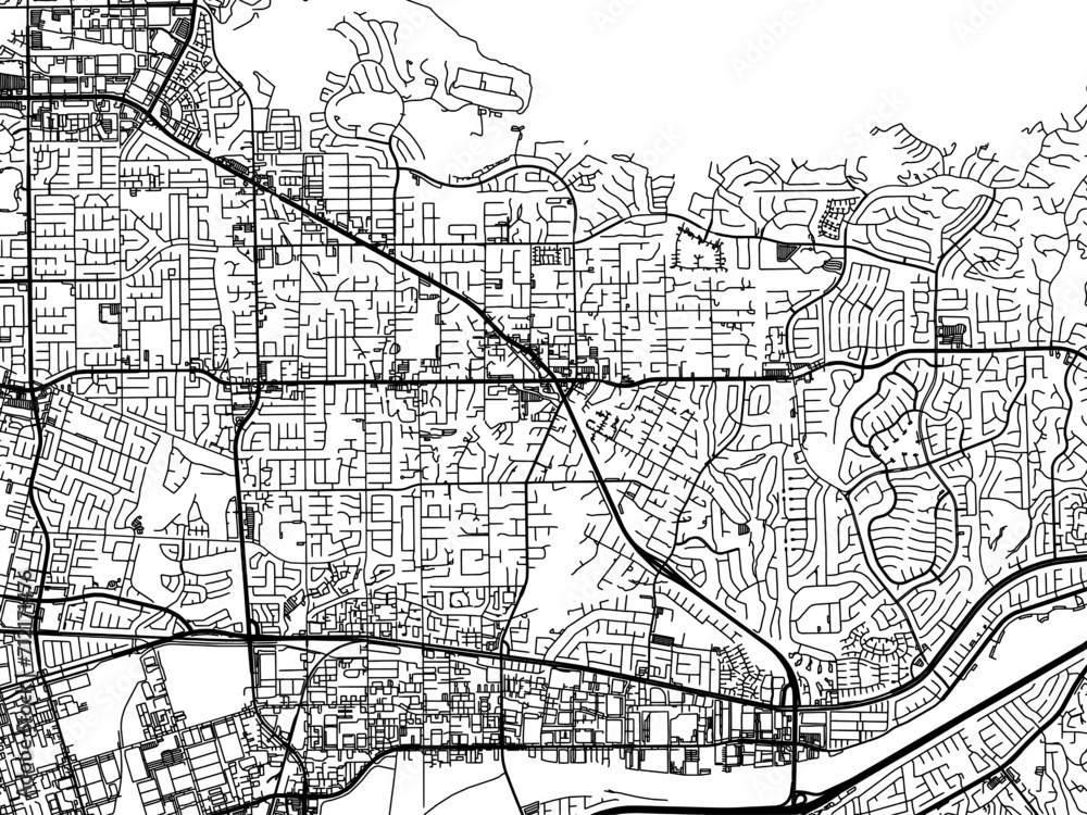 Naklejka premium Vector road map of the city of Yorba Linda California in the United States of America with black roads on a white background.