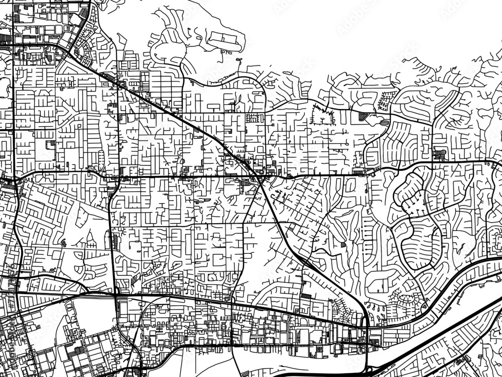 Vector road map of the city of  Yorba Linda  California in the United States of America with black roads on a white background.