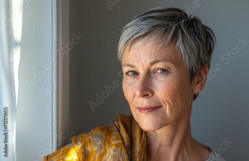 a woman sitting in a living room