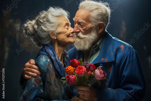 Elderly Couple in Love, Painting a Canvas of Memories in a Cozy Studio, Capturing the Palette of Their Lifelong Affection, Valentine's Day Date for all Ages © Simn