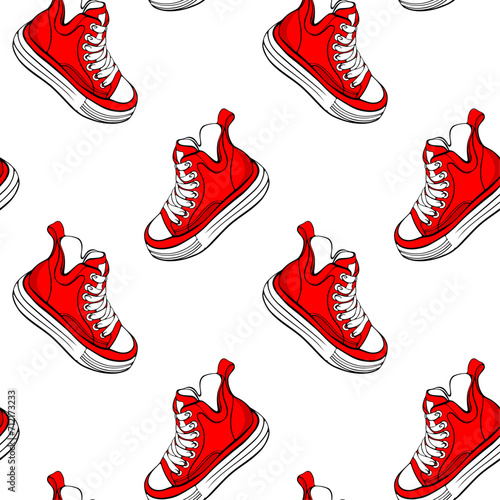  seamless pattern with red sneakers. sneakers shoes. pattern with shoes