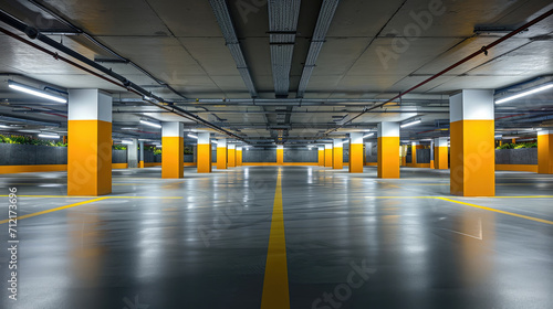 empty modern underground parking with yellow columns