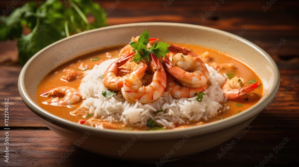 Experience Culinary Excellence: Dive into a Bowl of Seafood Rice, Where Tender Shrimp, Fragrant Coriander, and Flavorful Tomato Broth Come Together in Perfect Harmony.