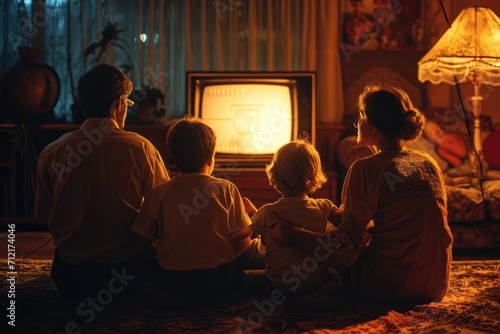 Journey to the Past: A Heartwarming 1990s Holiday TV Special, Where a Family Gathers Around the Retro Television	 photo