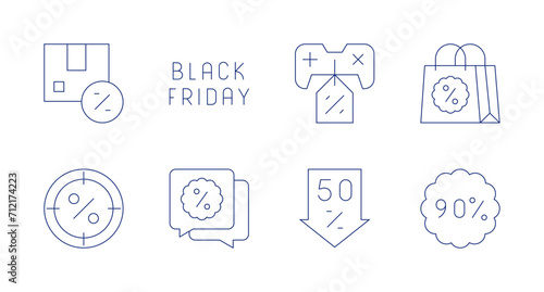 Black friday icons. Editable stroke. Containing package, target, discount, black friday.