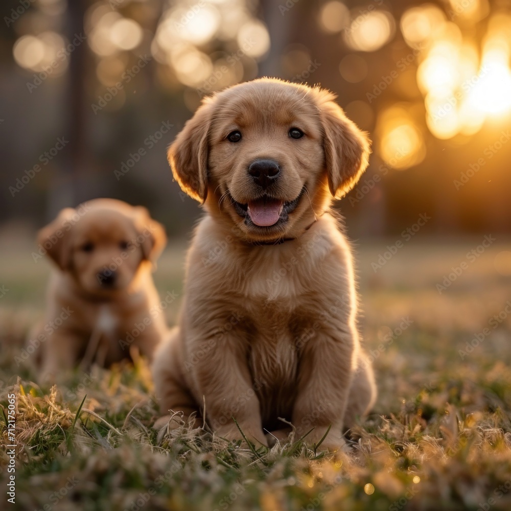 Labrador puppies on the lawn