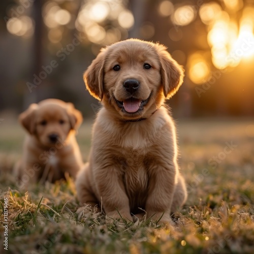 Labrador puppies on the lawn