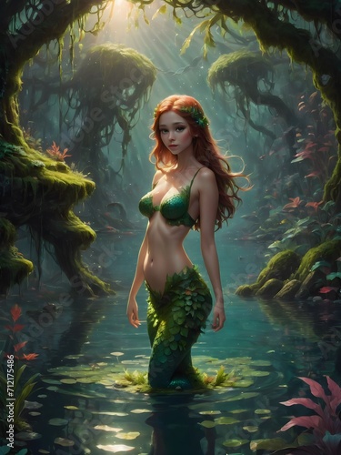 mermaid in the water in the fantasy jungle 
