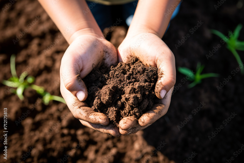 Fertile soil in kid hands, soil conservation, sustainability and earthday concept. Fertile soil in kid hands, soil conservation, sustainability and earthday concept.