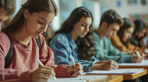 Group of high school students taking the final exam