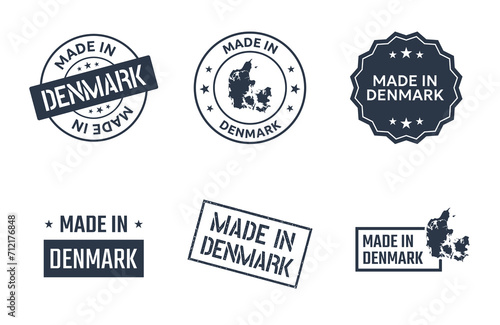 made in Denmark labels set, made in Kingdom of Denmark product icons