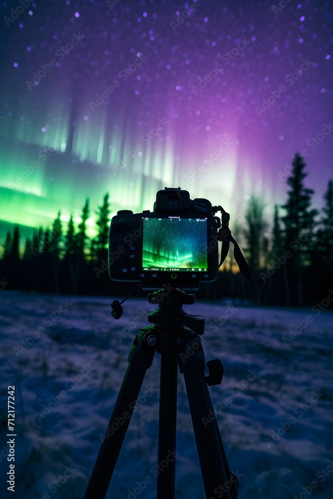 Fototapeta premium northern lights, aurora in violet-green tones, natural phenomenon
