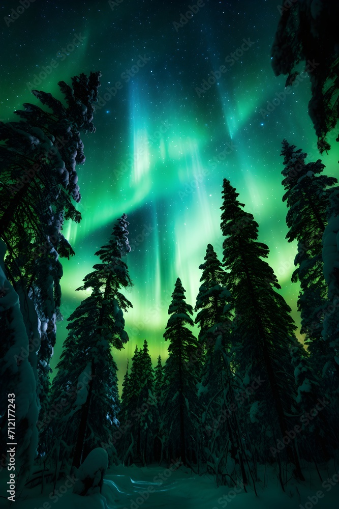northern lights, aurora in violet-green tones, natural phenomenon