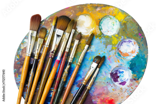 Colorful Watercolor Paintbrushes and Palette on transparent background