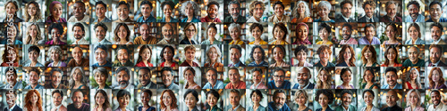 Panorama of diverse business people in front of similar backgrounds