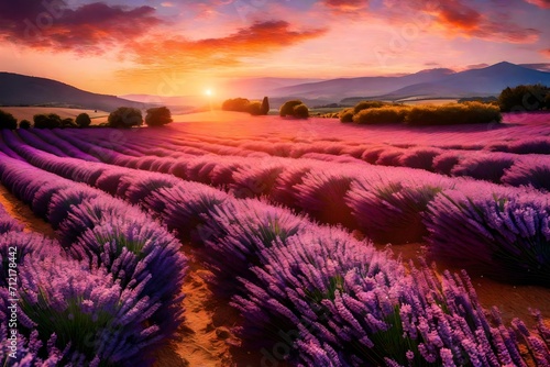 lavender field at sunrise generated by AI technology