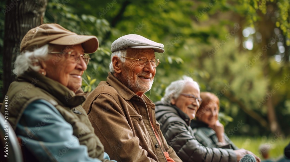Group of Smiling Seniors Enjoying Time Together in Park. Group of Smiling Seniors Enjoying Time Together in Park.