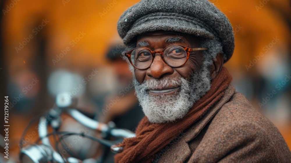 Stylish Senior Man Smiling with Bicycle Outdoors.