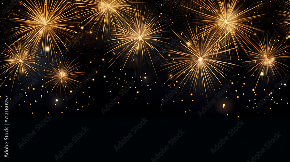 Happy New Year, burning fireworks with bokeh light background