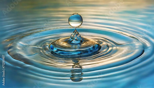 Transparent water droplet creating concentric ripples photo