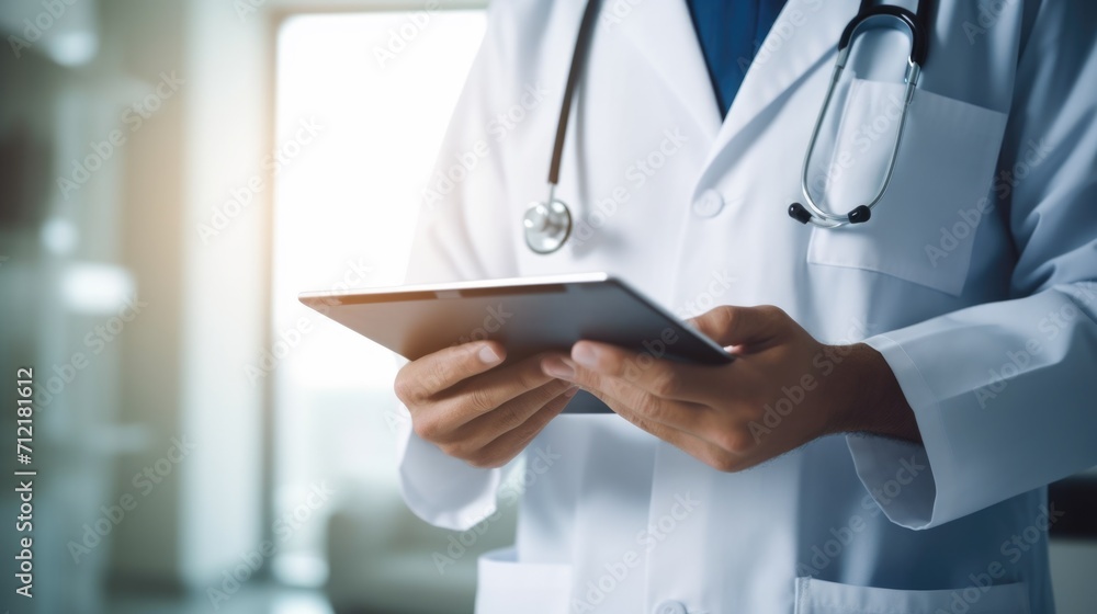 Doctor in White Coat with Clipboard and Stethoscope Doctor in White Coat with Clipboard and Stethoscope