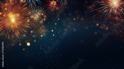 Happy New Year, burning fireworks with bokeh light background