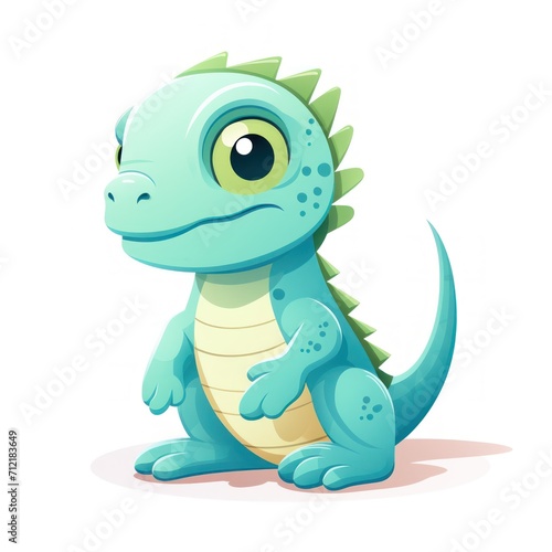 Cute cartoon baby blue iguana isolated on white background. illustration. Generative AI