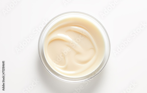 petri dish with cream smear sample on light background photo