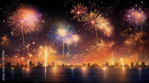 Beautiful fireworks background at night for holiday decoration