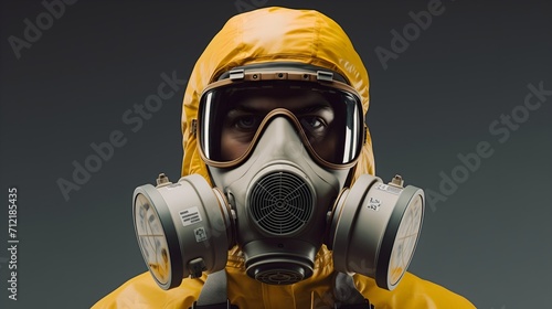 Man in gas mask and yellow suit