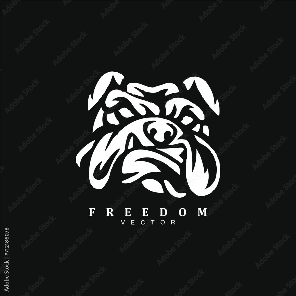 Fototapeta premium Vintage hand drawn angry pitbull face logo design isolated on black background