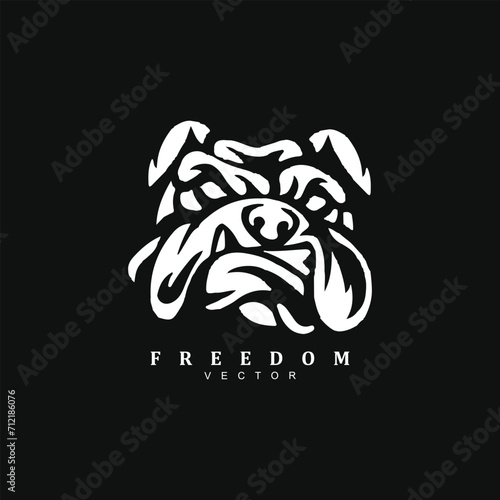 Vintage hand drawn angry pitbull face logo design isolated on black background photo