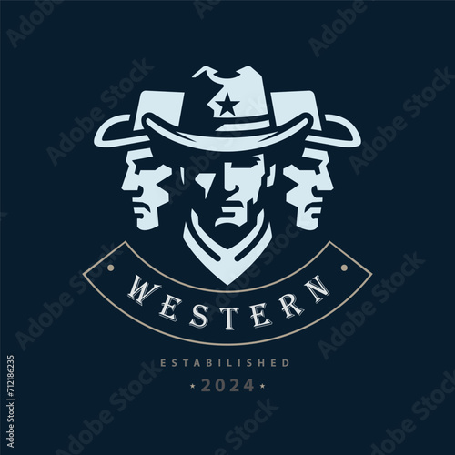 Cowboy western head silhouette logo design template for brand or company and other   