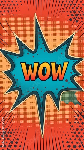 Wallpaper Mural A vibrant, comic book-style speech bubble with the bold, attention-grabbing text WOW displayed in a vertical format, reminiscent of classic pop art. Torontodigital.ca