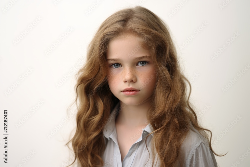 portrait of a little girl with long hair on a white background. portrait of a little girl with long hair on a white background.