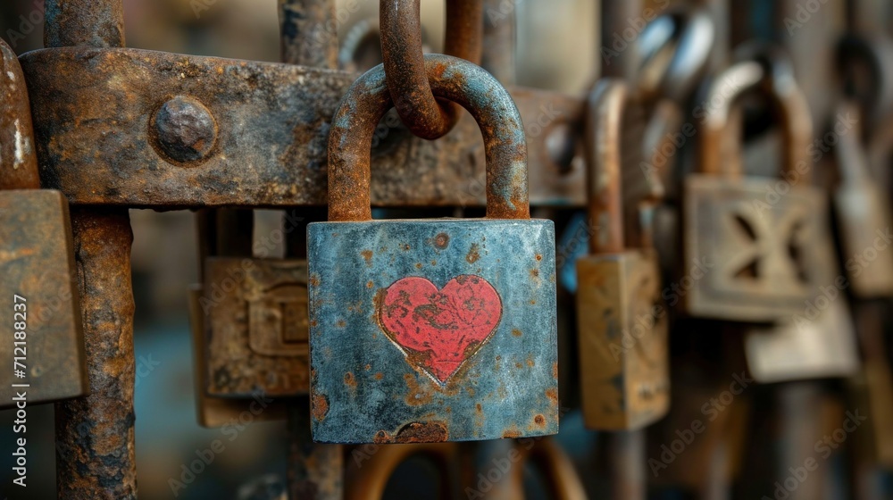 Locked padlocks, keys, and symbolic imagery portraying everlasting love and commitment