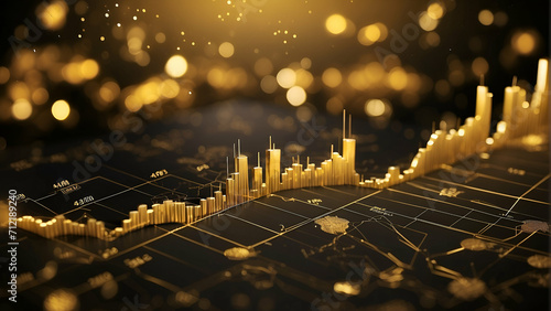 financial graphs with gold theme on blurred background