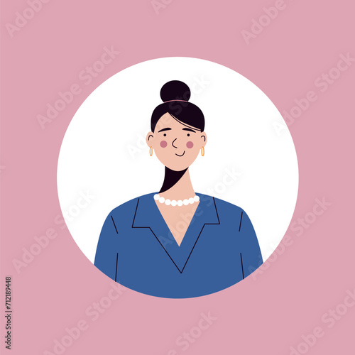 Avatar in the style of a Business meeting. This illustration showcases a stylishly designed business woman's avatar in a cartoon style. Vector illustration.