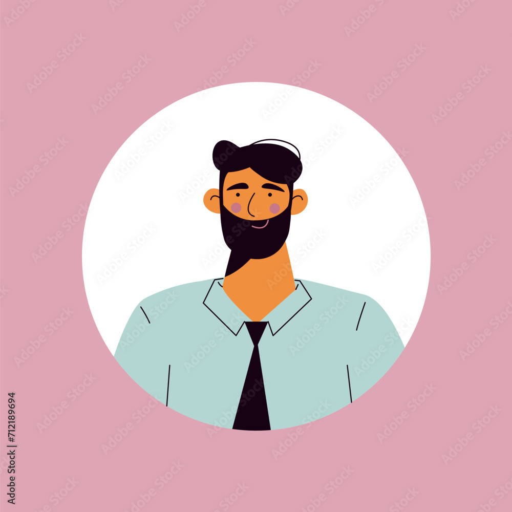 Avatar in the style of a Business meeting. This business man's avatar adds a touch of character and charm, making it an approachable representation for business-related content. Vector illustration.