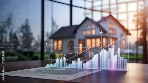 financial graphs with house on blurred background