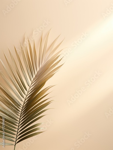 palm leaf on cream background  romantic and nostalgic themes. ai generated